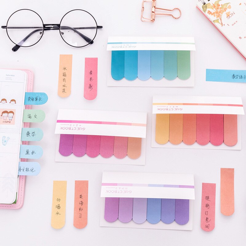6 Colors Gradient Cute Kawaii Memo Pad Sticky Notes Index Posted It Planner Stickers Notepads Stationery Office School Supplie