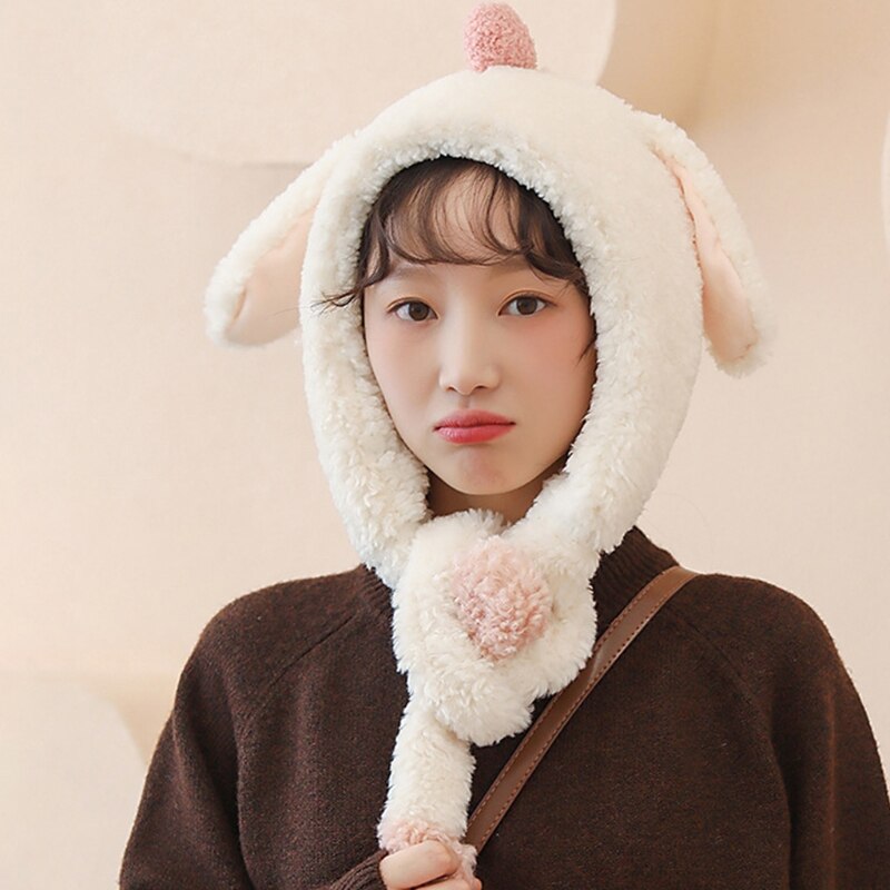 Gorro de punto de estilo coreano para mujer, gorro elástico con orejas de conejo, Color sólido, informal, para esquí, calentador de orejas, para invierno