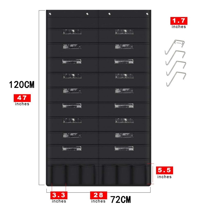 20 Pocket Deur Opknoping File Organizer Met Naam Tag, Zwarte Muur Opslag Pocket Grafieken Met 4 Hangers, geweldig Voor Klaslokaal, School,H