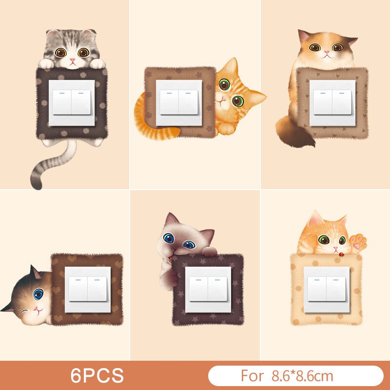 5 Pcs Cartoon Cute Switch Sticker Wall Switch Protective Cover Simple Socket Decoration K9Store: kitty