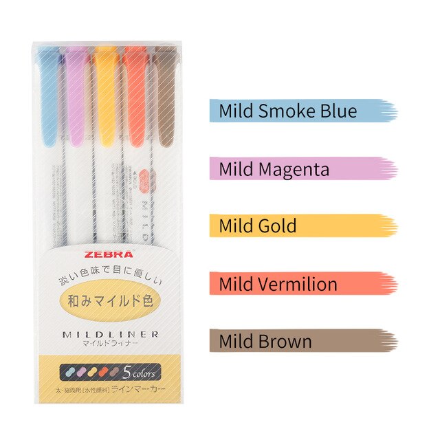 Zèbre Mildliner 5 pièces/ensemble stylos Mildliner surligneur stylo doux liner Double tête stylo Fluorescent dessin stylo papeterie: 5pcs dark