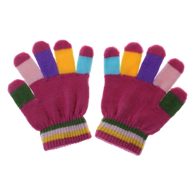 1 Paar Kids Handschoenen Volledige Vinger Warme Winter Kinderen Kleurrijke Streep Gebreide Jongens Meisjes Effen Handschoen Multi Kleur Elastische: Lavendel