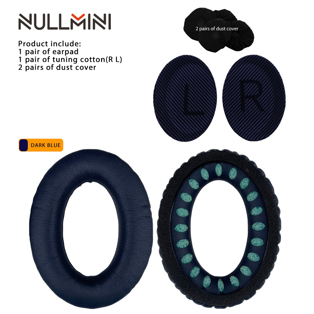 Nullmini vervangende leren oorkussens voor bose quietcomfort  qc35 qc35ii hoofdtelefoon hoofdband oorkap: Blauw
