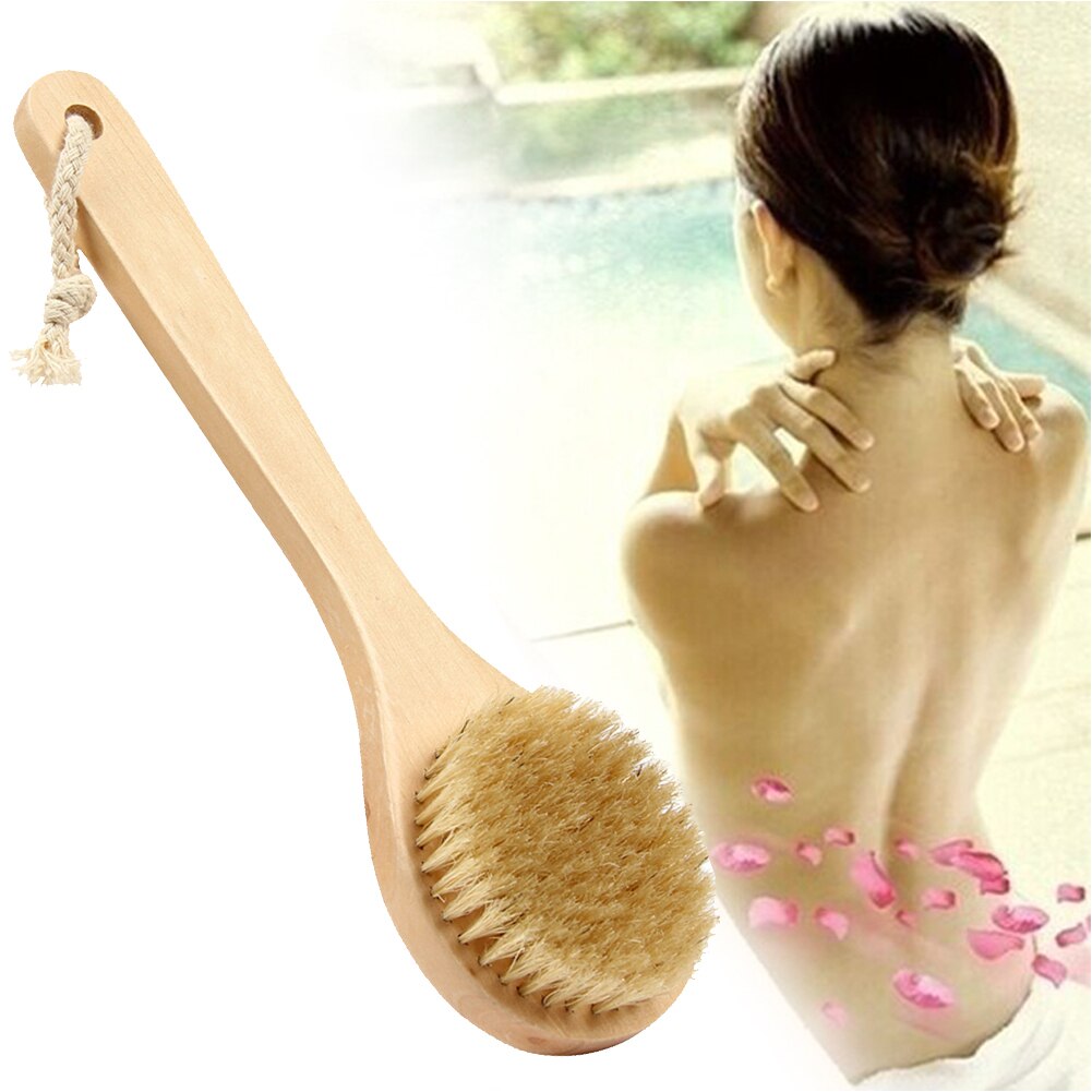 Body Dry Brush Natural Boar Bristle Organic Dry Skin Body Brush Wooden Handle Wet Back Shower Brushes Exfoliating Bathing Brush