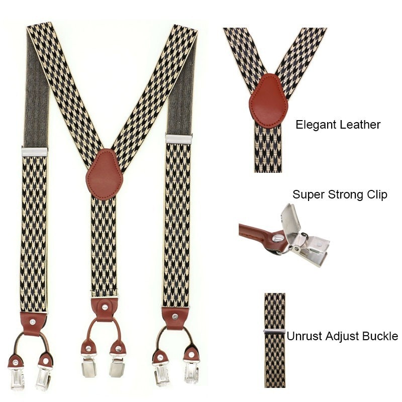 Tirantes de 6 clips para hombre, tirantes Unisex informales a la , tirantes elegantes para camisa de cuero marrón, correa ajustable para cinturón, para papá