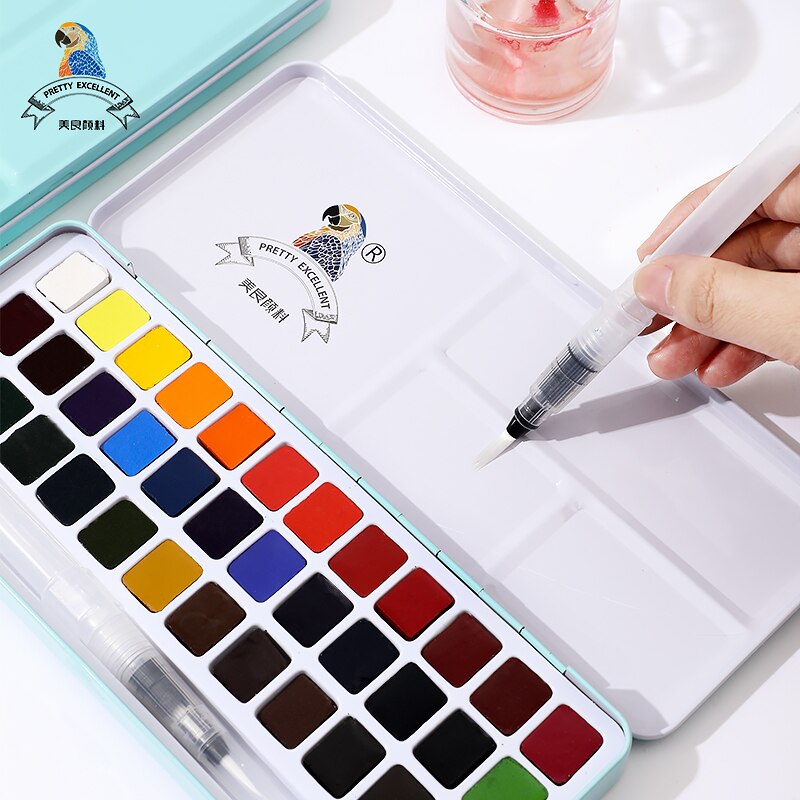 Meiliang-Juego de acuarelas sólidas de 24/36 colores, pinturas no tóxicas, estuche de Metal portátil con paleta y pinceles de pintura artística, suministros