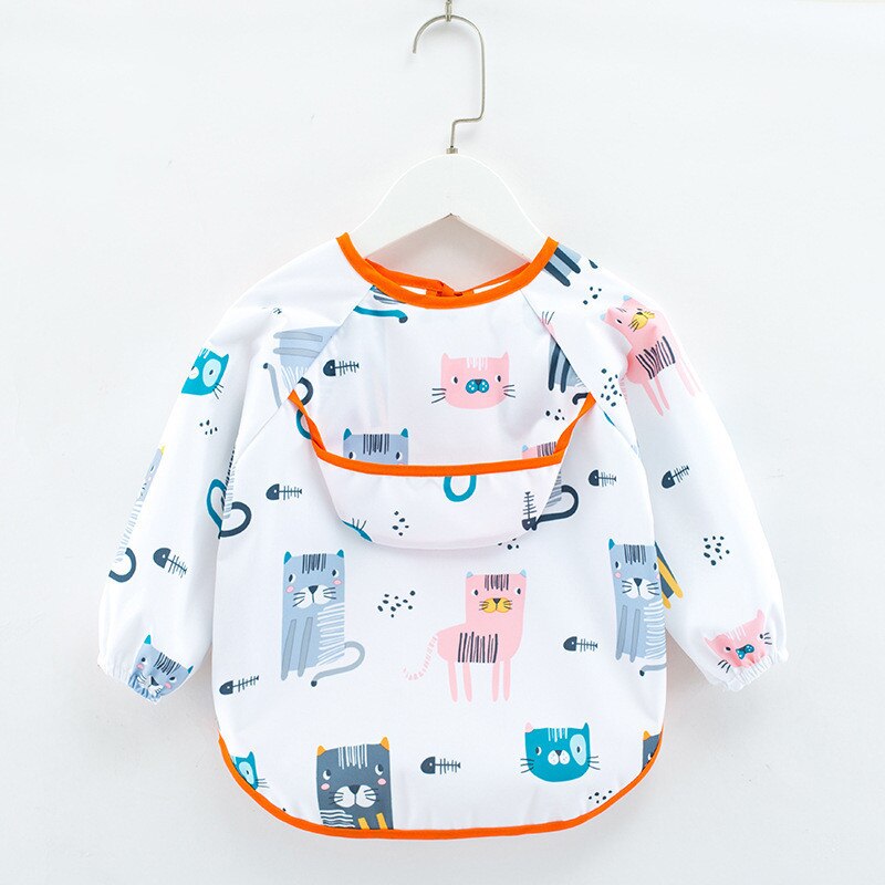 Bavoir imperméable à motif mignon de dessin animé pour bébé,vêtement avec poche pour le repas, tablier de peinture à manches longues pour enfant, lange pour le rôt, accessoire infantile pour manger,: 1Cat