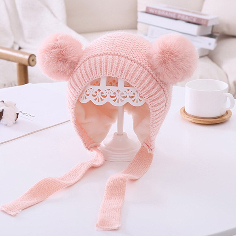 Sombrero liso para bebé, niña y niño, accesorios cálidos para invierno, sombrero de otoño, gorros con orejeras para niño de 2 a 5 años: Rosa