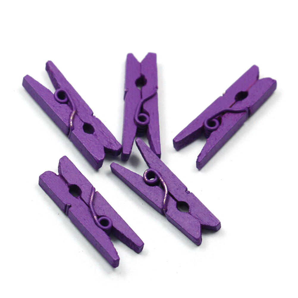 20 Pcs Mini Gekleurde Houten Memo Clips Voor Foto Clips Wasknijper Craft Decoratie Clips Pinnen 25 Mm X 4 Mm: Paars