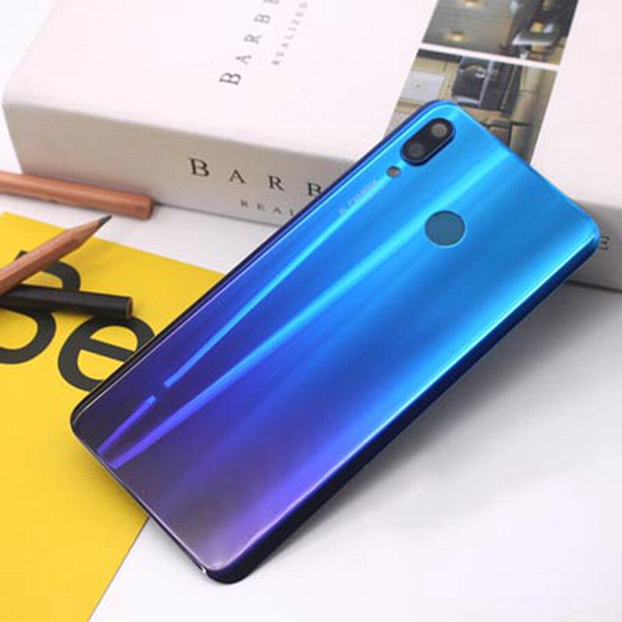 Zmodyfikowany bez Logo dla Huawei Nova 3 Nova3 tylna pokrywa tylny Panel szklany wymiana obudowy obudowy baterii + naklejka Adheisve: Aurora With Lens