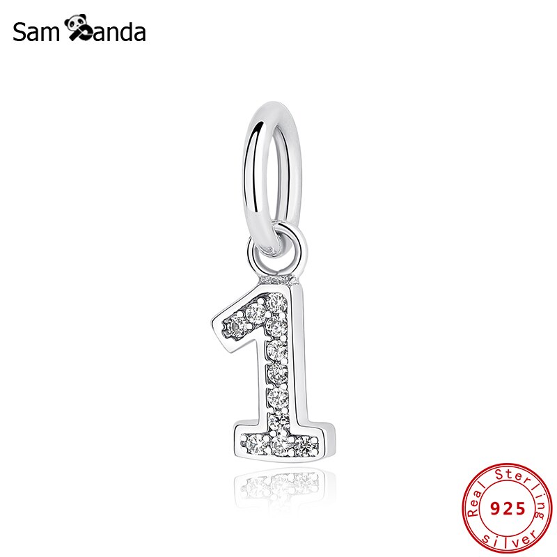 Original 100% 925 Sterling Silver Charm Bead Number One Nine Pendant Charms Fit Bracelets Necklaces Diy Women Jewelry