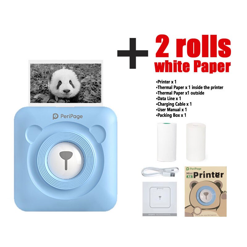 A6 peripage mini pocket printer draadloze bluetooth thermische labelprinter draagbare fotoprinter inktloze usb android ios telefoon: Blauw 1 papier