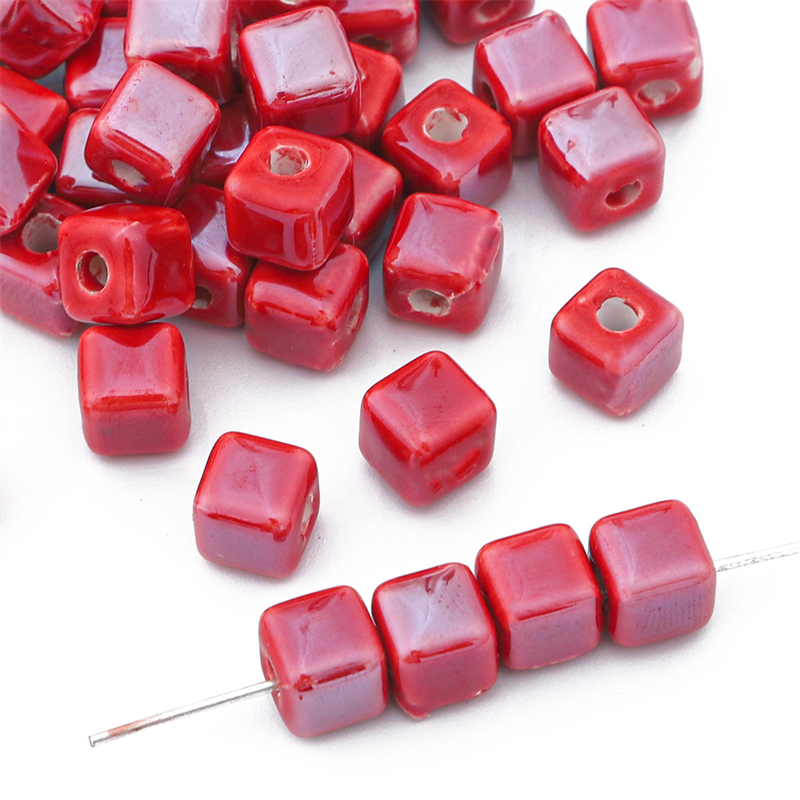 10 pçs cores da moda 6/8mm contas quadradas cubo contas de cerâmica diy 2mm buraco contas artesanais contas de porcelana para fazer jóias