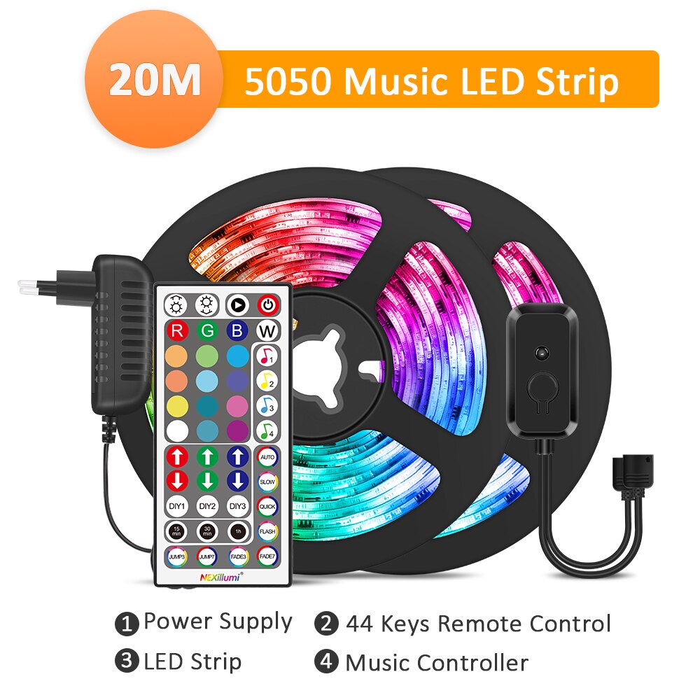 Led stripe lys, musikk sync, musikk sync farge skiftende led lys stripe, smd 5050 rgb led lys strips diy: 20m