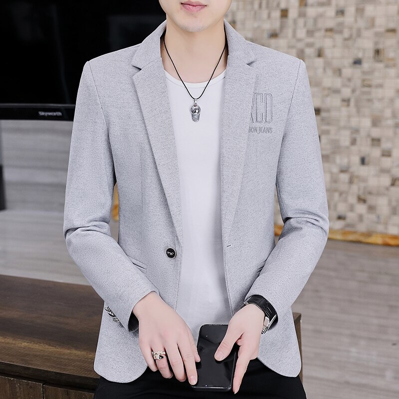 2022 Spring Men Blazers Slim Fit Casual Suit Jacket Solid Color Wedding Business Social Dress Coat Streetwear Men Clothing: gray / XXL