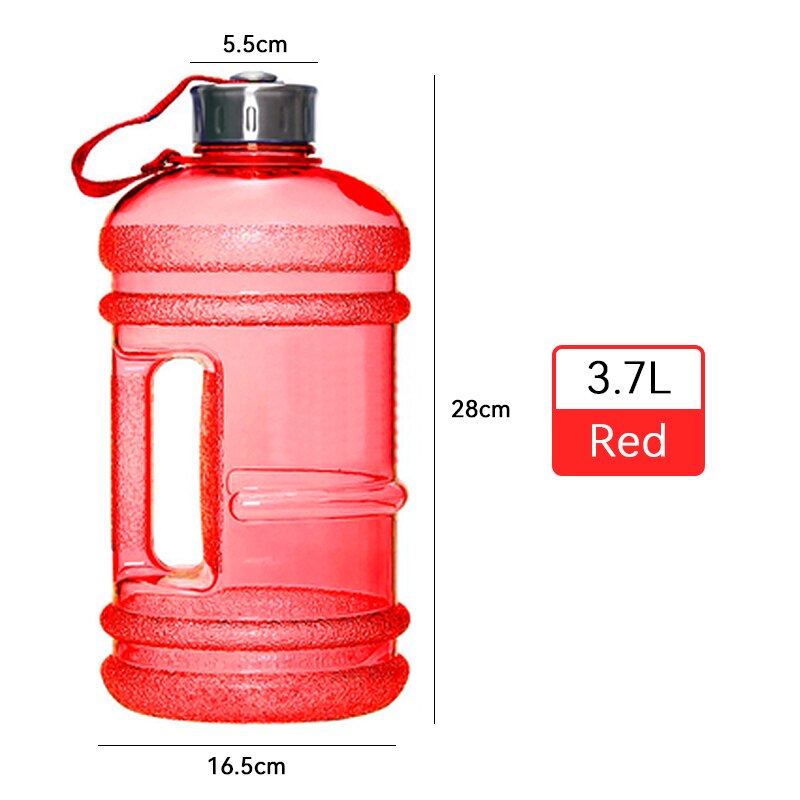 3700ml store vannflaske shaker flaske med håndtak utendørs fitness løpe gym trening plast sports vannflasker: Rød 3.7l
