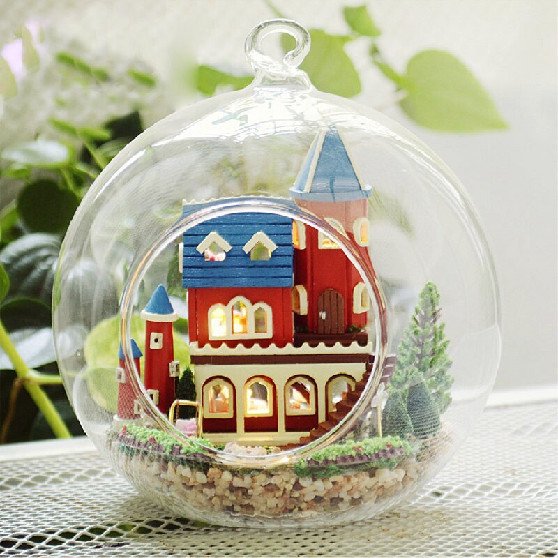 Diy poppenhuis miniatuur poppenhuis met meubels glazen bol huis voor poppen model casa verjaardag speelgoed voor kinderen  b006 # e: B005