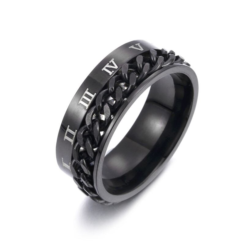 Edc Vinger Fidget Spinner Rvs Ketting Draaibare Ring Mannen Klassieke Rome Digitale Power Gevoel: Black Size 12