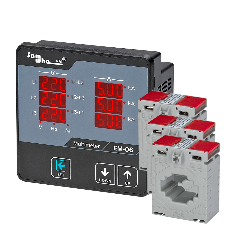 Multímetro digital Samwha-Dsp EM-06, voltios trifásicos (L-L), (L-N), amperios, frecuencia, medidor de panel de visualización de secuencia de fase 12 en 1: Blanco