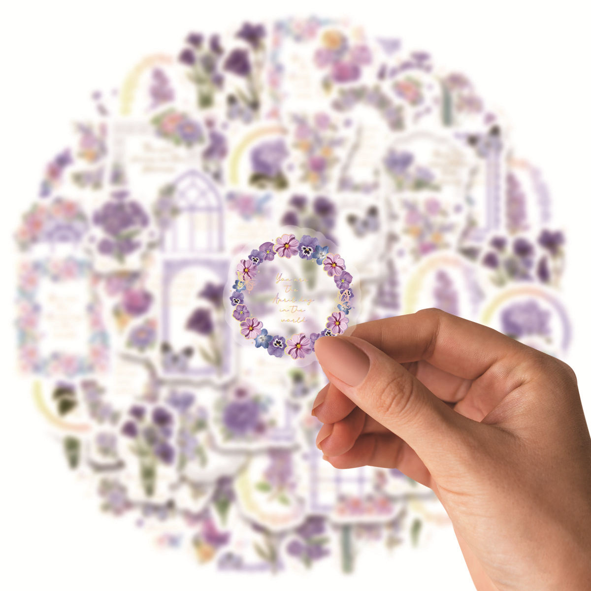 3Sheets PET  Stamping Cultural and  Retro Plants, Purple Flowers, Childhood Waterproof DIY Stickers Rich Patterns