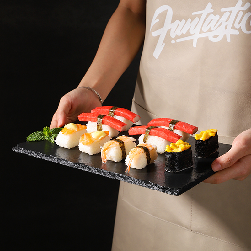 Black Natural Stone Plate Cutting Board Steak Posing Ornaments Photography Decoration Sushi Food Photo Background Shooting Props