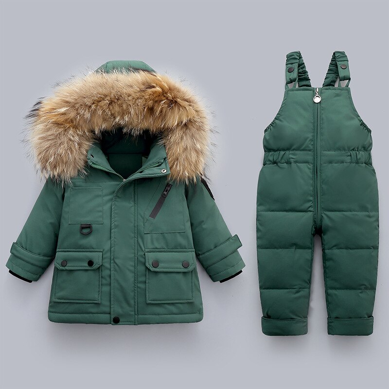 russische Winter Jungen Schneeanzug Wasserdicht Mit Kapuze Unten Jacke Für Mädchen 1 2 3 4 Jahre freundlicher Gesamt Kleinkind Baby kleidung einstellen: dunkel Grün / 9m