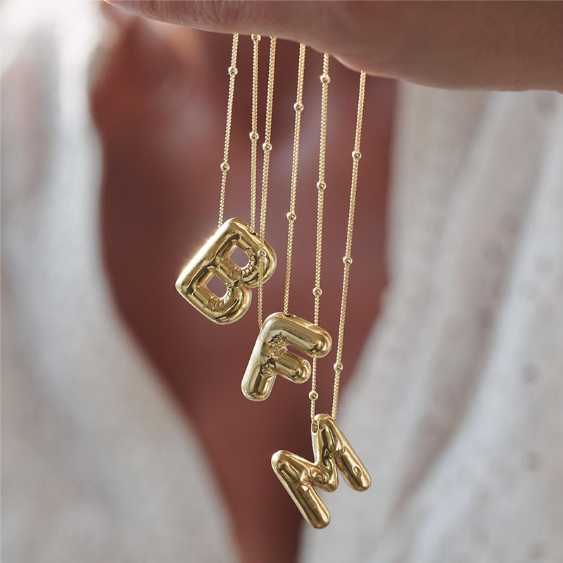 Smooth Chunky Bubble letter Initial Pendant Necklace Women Personality Jewelry Gold Color Balloon 26 Letter Necklaces