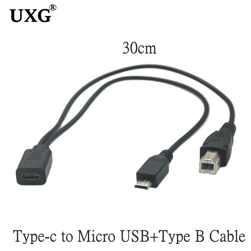 Type-c USB 3.1 / Micro USB 1 Female to Micro/Mini USB Type-c Type B Male Y Splitter Charge Extension Date Splitter Adapter Cable: WHITE