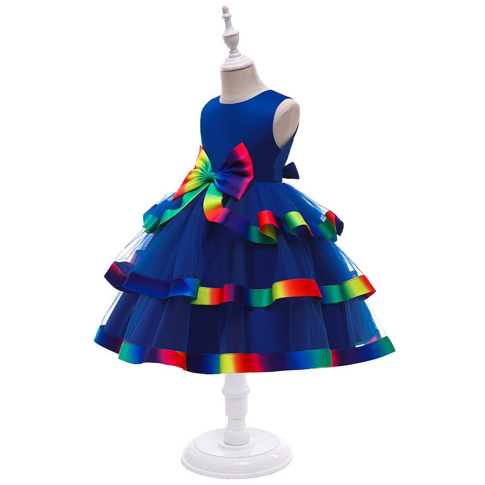 Vestidos de flor pomposa para niñas, vestidos de color azul real para desfile de niños y adolescentes, vestido de de cumpleaños, vestido de cola de cocina de boda