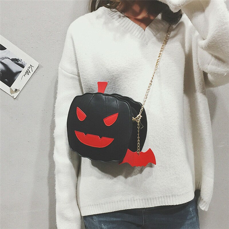 bolso de mano con forma de calabaza de Halloween para mujer: Black