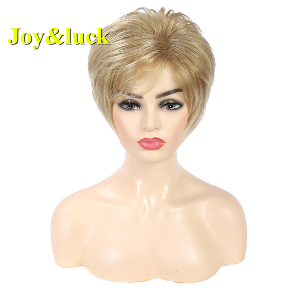 Short Ombre Blonde Wig Synthetic Bob Straight Hair With Bangs Women Natural Daily Wear Wig: Yellow
