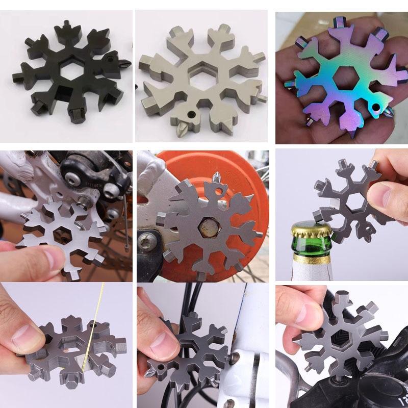 18 en 1 flocon de neige clé outil de poche porte-clés clé hexagonale multifonction polyvalent camp survivre en plein air randonnée cyclisme vélo outils