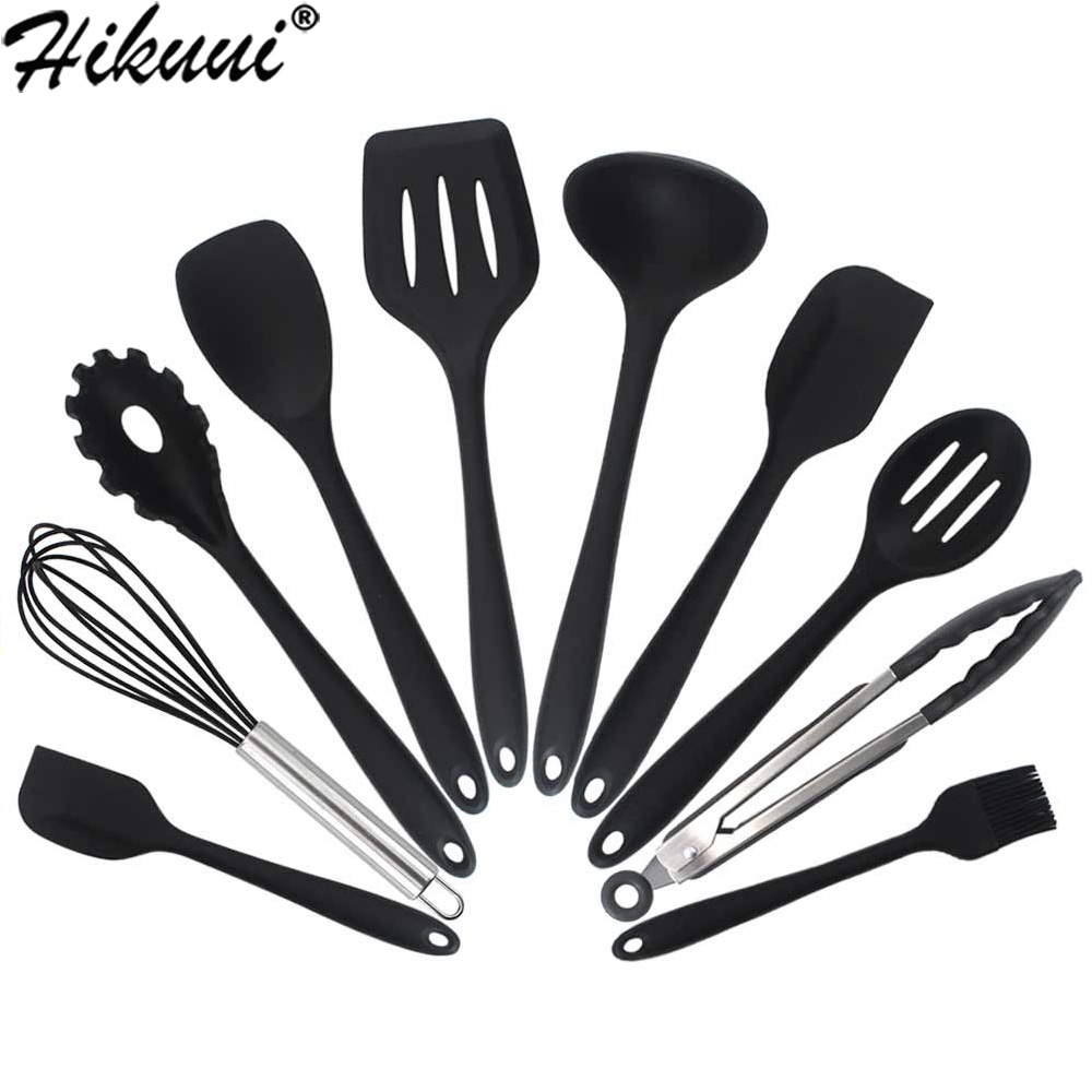Cuchara de silicona para cocinar, espátula, cucharón, batidores de huevos, juego de vajilla, utensilios de cocina, suministros de accesorios de cocina, 10 Uds.