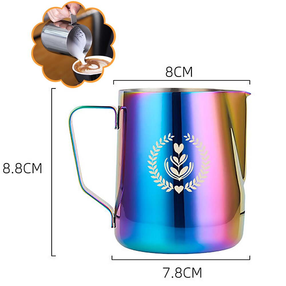 kitchen Home Coffee Milk Pitcher 350ml Stainless Steel Latte Art Frothing Jug Supplies Cappuccino Espresso With Scale Frother: D