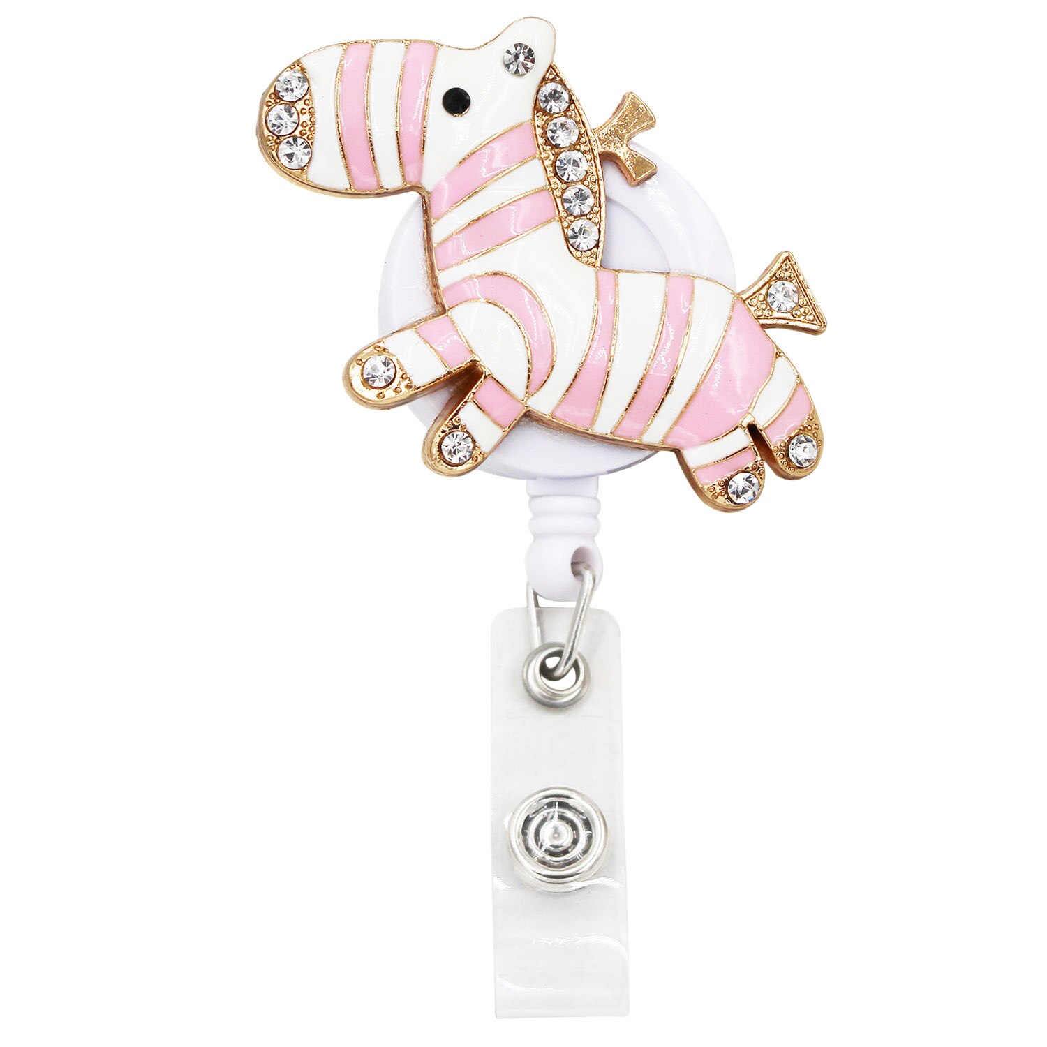 Animal Retractable Badge Holder with Alligator Clip Retractable Cord ID Badge Reel Fox Dress Girl Horse Style: K49