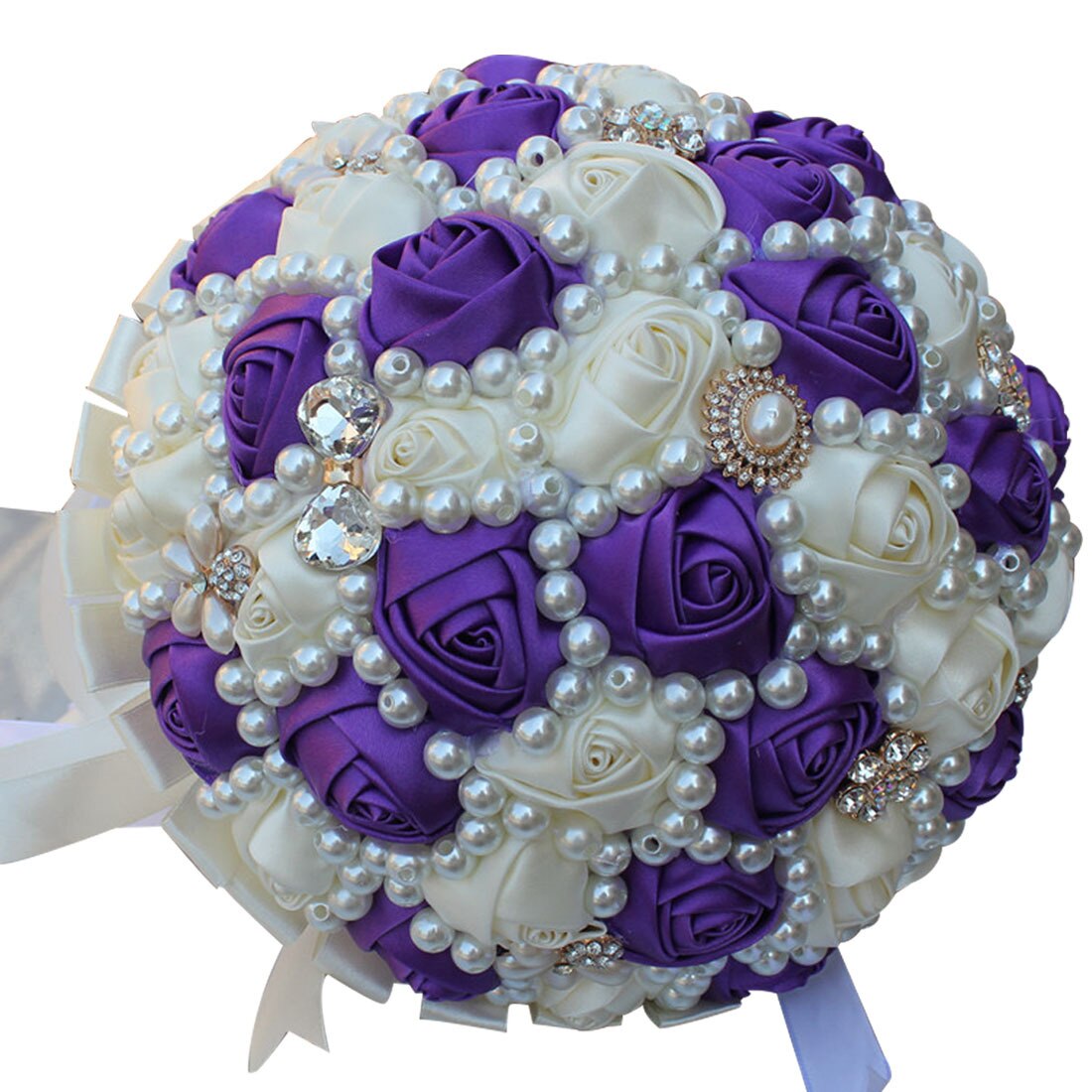 In Stock Stunning Wedding Flowers White Bridesmaid Bridal Bouquets Artificial Rose Wedding Bouquet Ramos De Novia Artificiales: Purple  milk