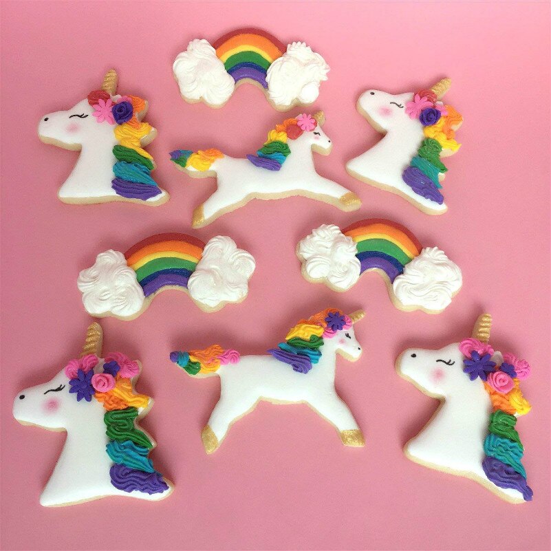 Keniao eenhoorn regenboog koekjesvorm voor verjaardagsfeestjes uitstekers - koekjes/fondant/deeg uitsteker  -10.3 x 4.8cm-  roestvrij staal