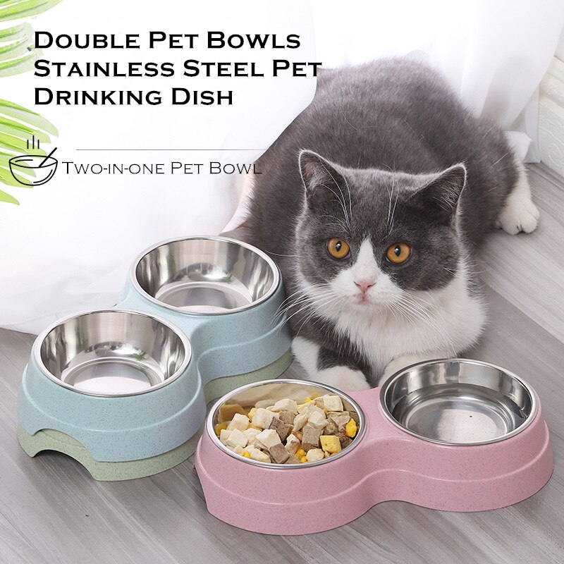 Dubbele voerbakken voor huisdieren, hondenvoer, waterbak van roestvrij staal, drinkbak voor huisdieren, voerbak voor katten en puppy's, accessoires voor kleine honden