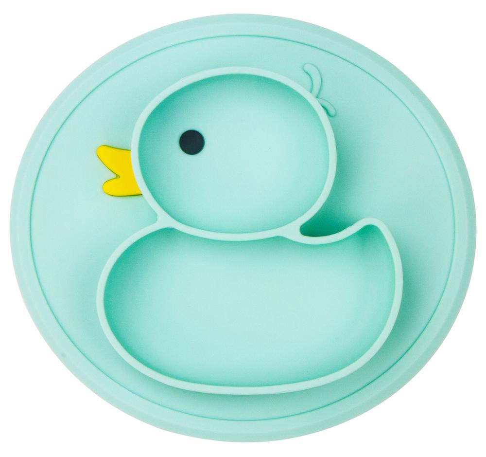 Qshare, 2 uds., platos para bebés, platos de pato, tapete de silicona, charola de succión, antideslizante, platos de comida para niños, platos de alimentación de frutas para bebés: 2PS Cyan