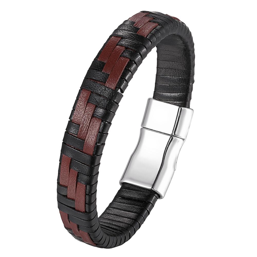 Mannen Mode Gevlochten Armband Mannen Zwart Lederen Armband Legering Gesp Mannen Sieraden Gesp: 5