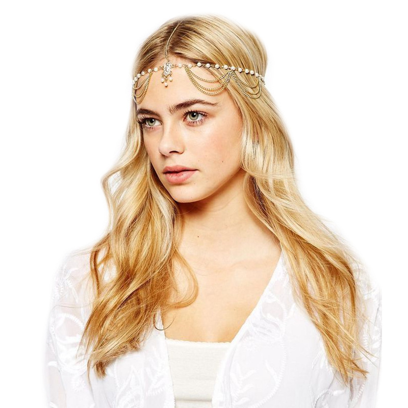 Diadema de perlas, diademas de red de cadena suave para novia, accesorios para el cabello de boda, tocado con cuentas de , joyería Noiva para mujer