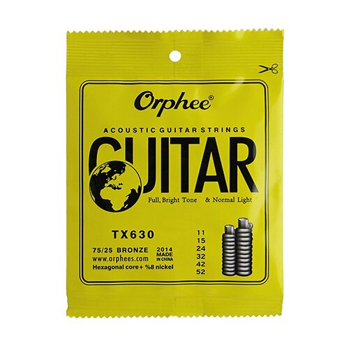 Orphee 1 Set Akoestische Gitaar String Zeshoekige Core + 8% Nikkel Volledige, brons Heldere Tone & Extra Licht Extra Licht Medium: TX630 011