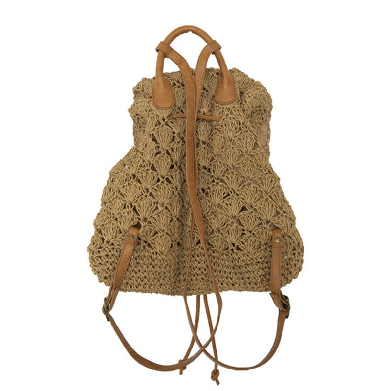 Mochilas de paja huecas informales para mujer, bolsos tejidos de mimbre para playa, de ratán, de viaje, Bali, para verano,