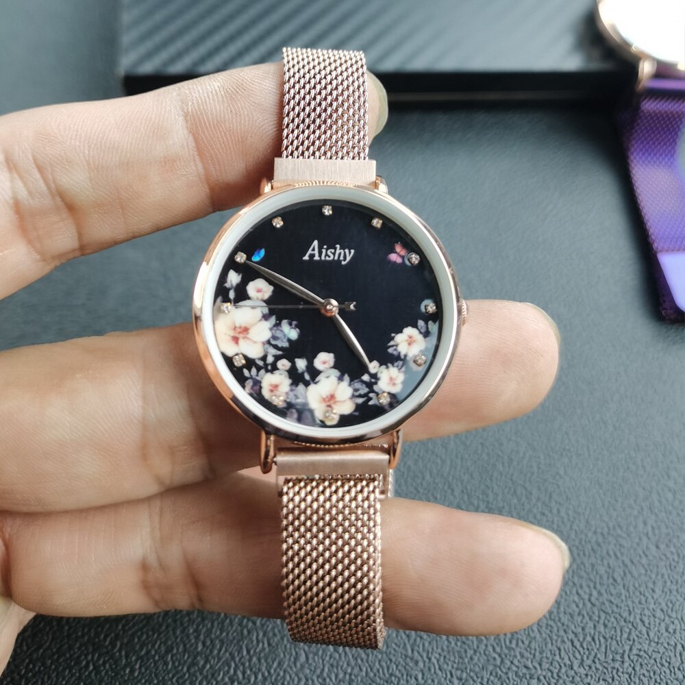Aishy Dameshorloge - Milanese Magneetband - Quartz Uurwerk - 34mm Wijzerplaat