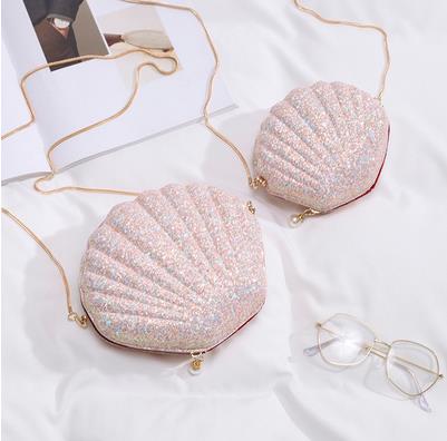 Pailletten Dazzling Shell Vorm Party Ladies Mini Purse Chain Crossbody Messenger Bag Handtas Schoudertas Vrouwelijke Bolsa: Roze / 19X7X17