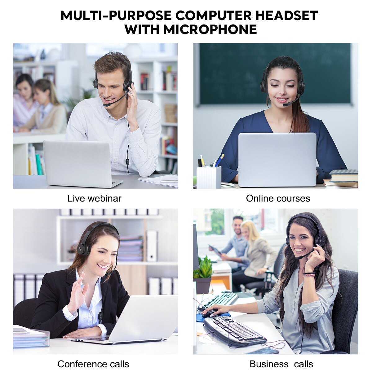 EKSA H12 Office Headset On-Ear 3.5mm Wired Computer Headphones with Microphone Call Center Headsets Gamer for PC Laptop Skype