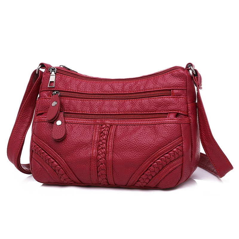 Annmouler Mode Vrouwen Tas Pu Zachte Lederen Schoudertas Multi-layer Crossbody Tas Kleine Tas Rode Handtas portemonnees