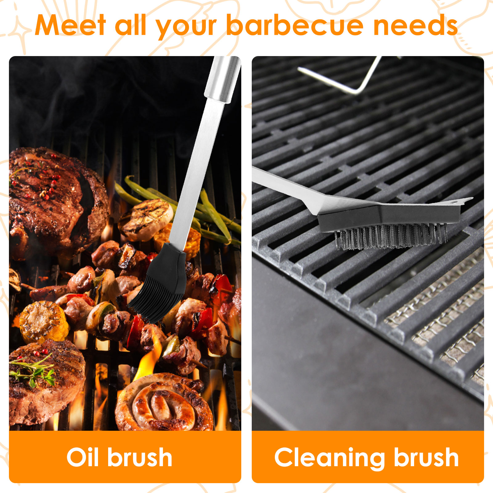 6Pcs Grill Tools Set Stainless Steel Grilling Accessories Kit Insulated BBQ Tool Set with Ergonomic Extended Handle for BBQ