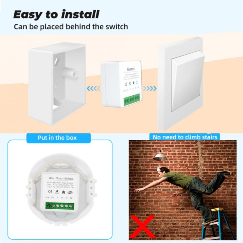 16A MINI Wifi Smart Switch 2-way Control Timer Wireless DIY Switch Smart Home Voice Control Works With Tuya Alexa Google Home