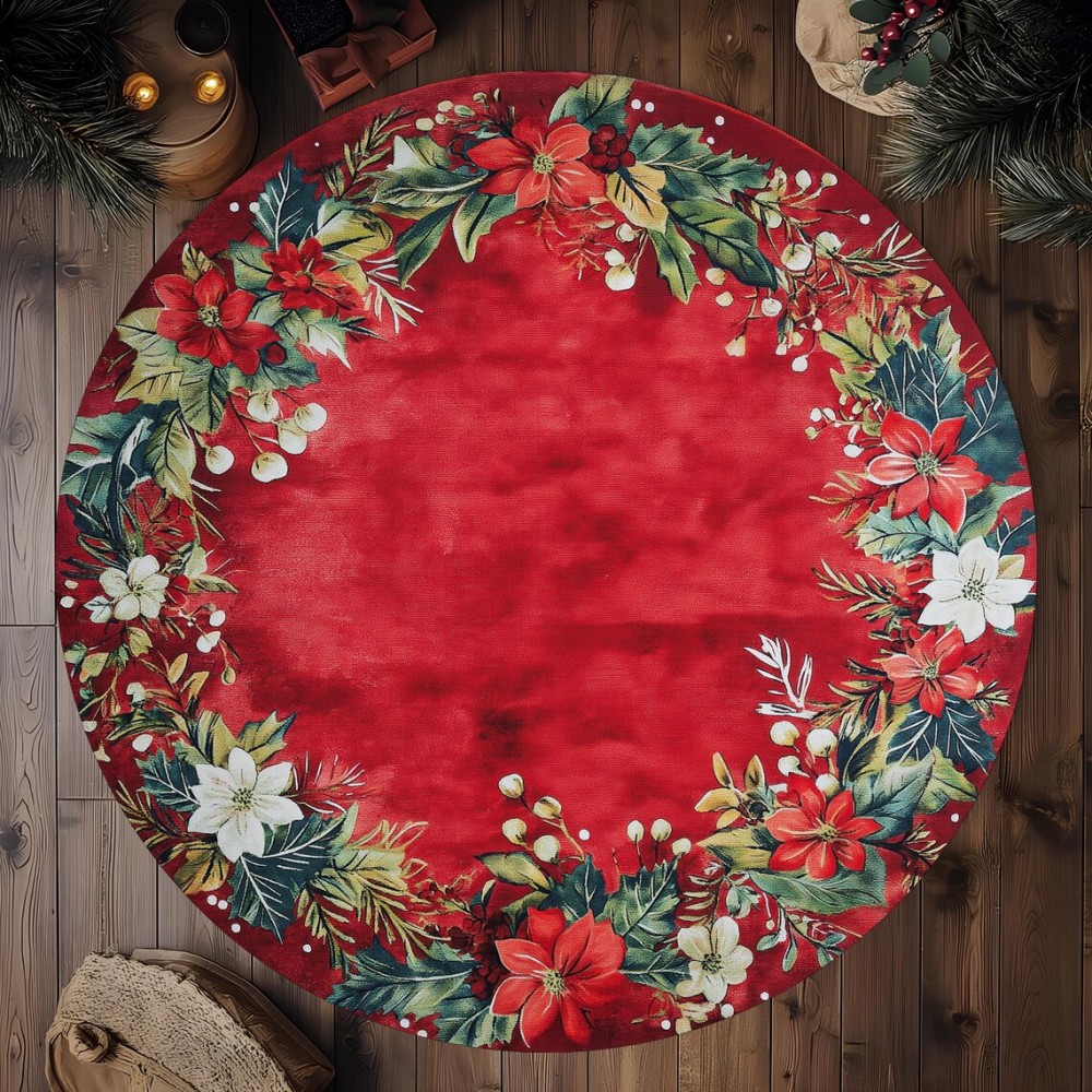 Kerst poinsettia bloemen vloerkleed antislip wasbaar rond tapijt voor slaapkamer woonkamer rond vloerkleed decoratie vloermat: 4570cm / Geel